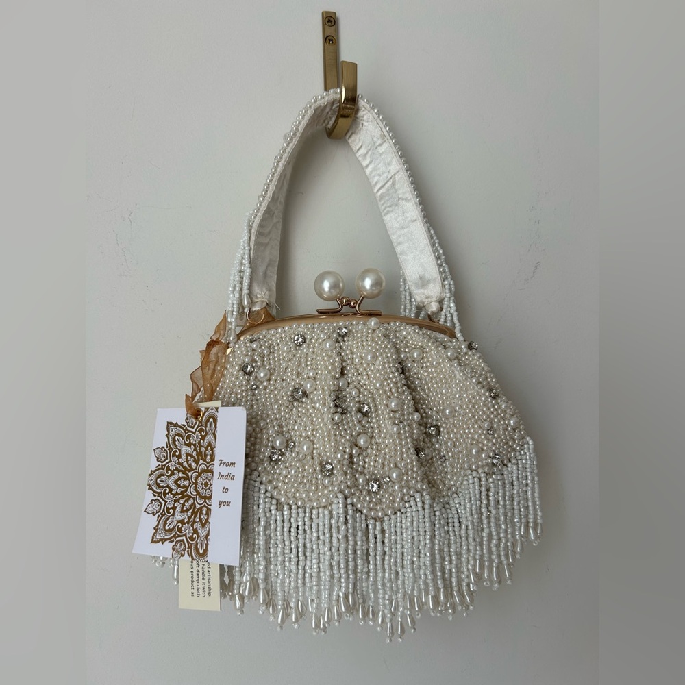 Viral Pearl Beaded fringe clutch Handbag